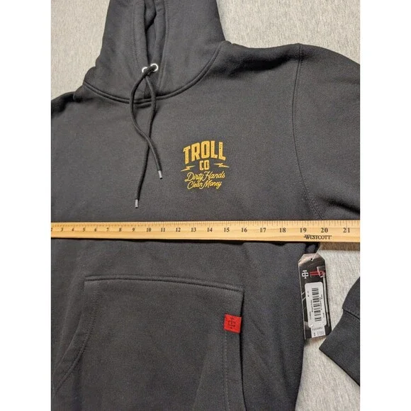 NWT TROLL CO Hoodie Winged Roller Small Dirty Hands Clean Money Black Pullover - Picture 6 of 9
